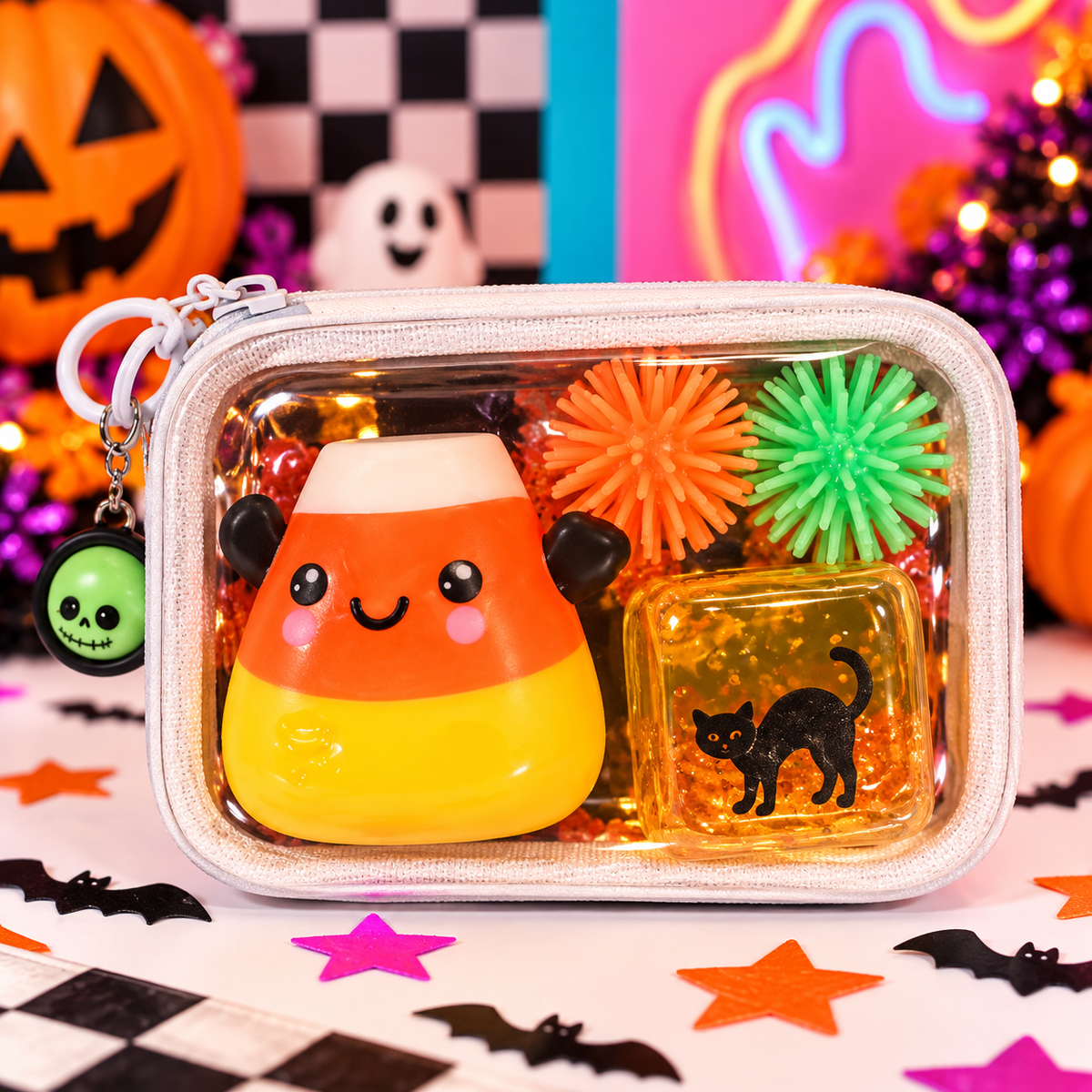 Halloween Mini Squishy Take-Along Case + Surprise Pumpkin Bundle